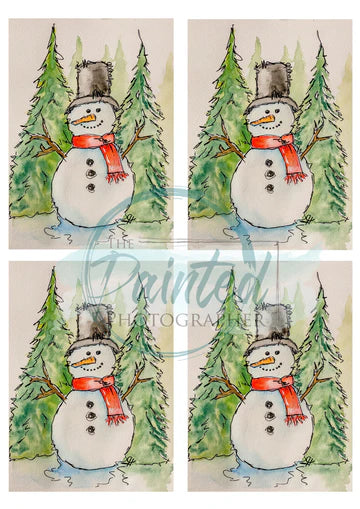 Jolly Snowman Watercolor 3.5 x 5 - Connie's Rice Paper